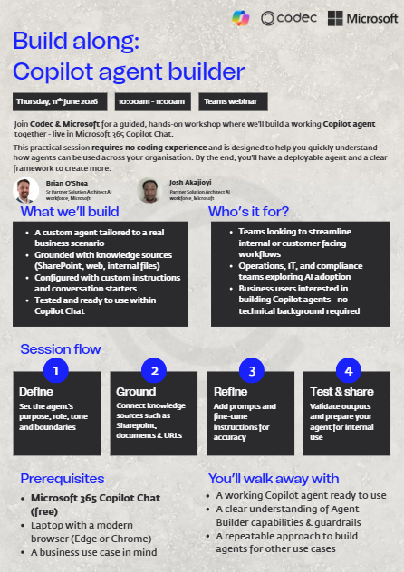 Build along Copilot agent builder flyer