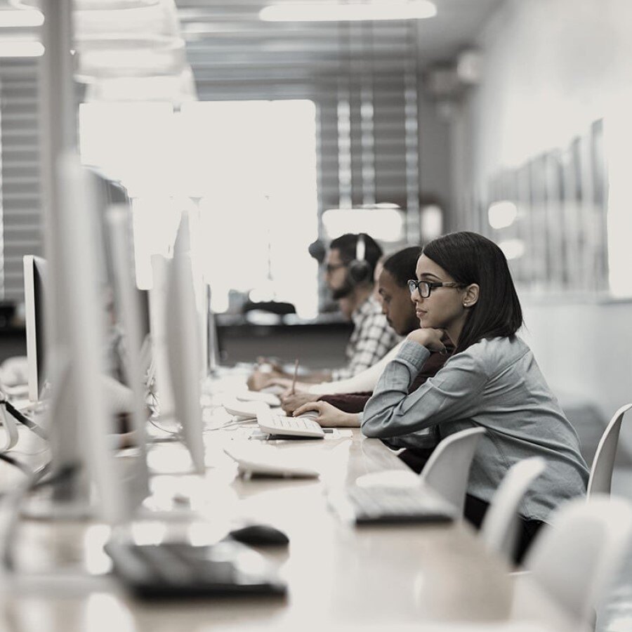 Girl at computer desk 