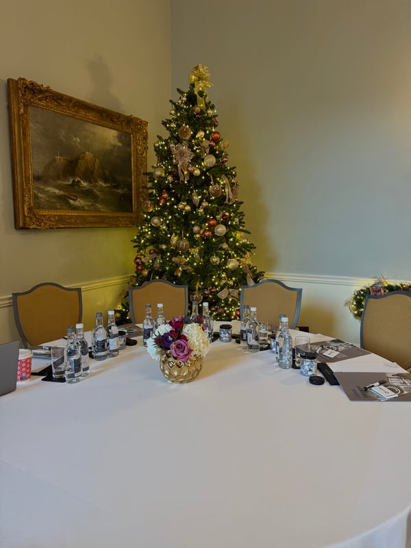 Christmas tree and breakfast setting at The Merrion Hotel