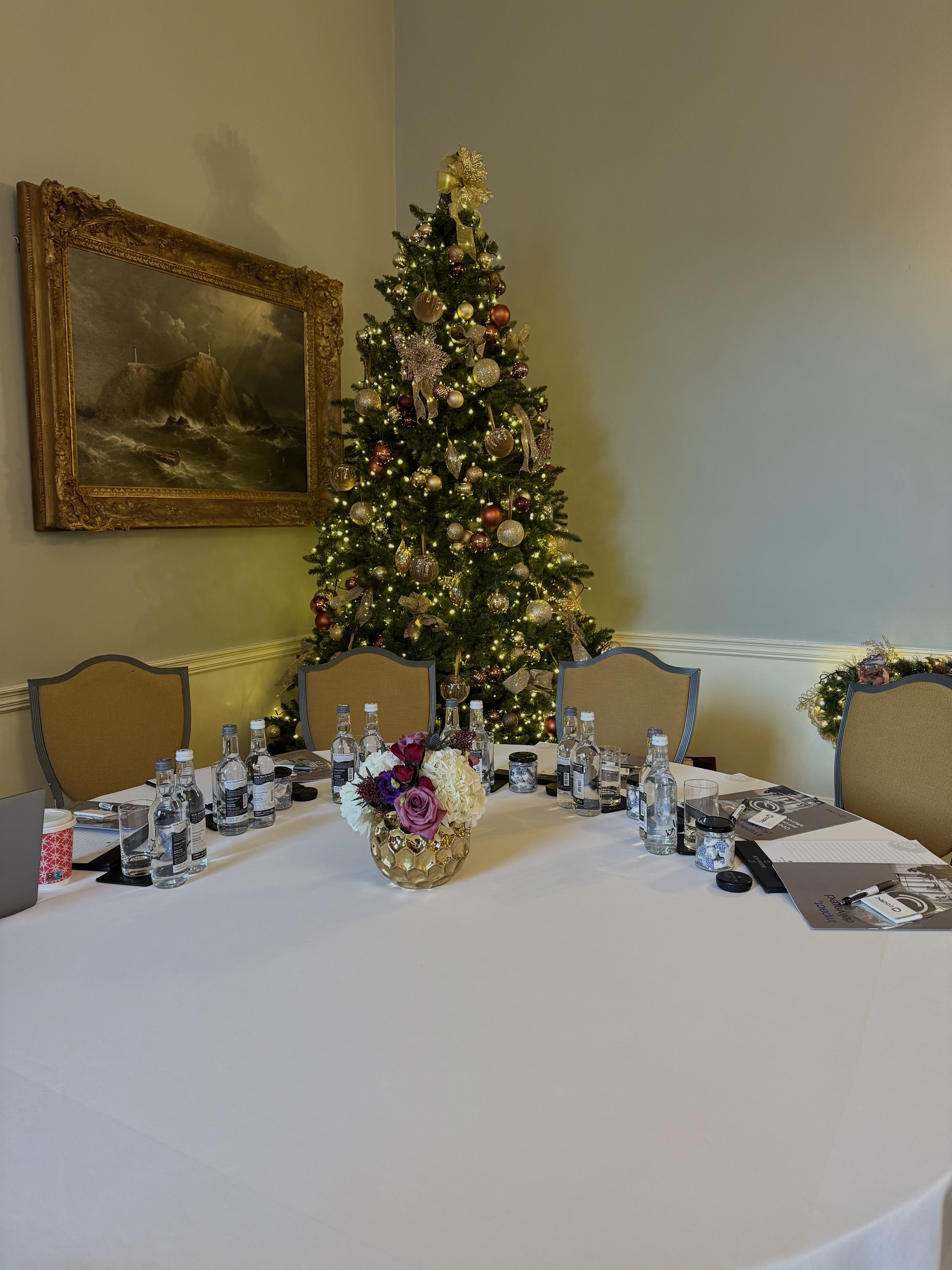 Christmas tree and breakfast setting at The Merrion Hotel